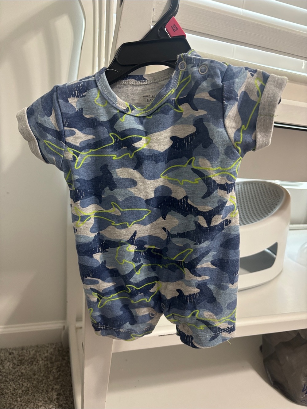 Blue Camouflage Shark Print Baby Romper